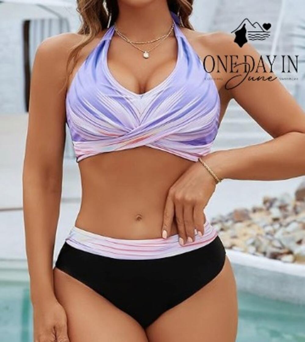 Aimage Plus Size Cross Front Halter Bikini Swimsuit Size 2XL - Picture 1 of 6